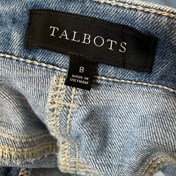 Talbots Blue Raw Fringe Hem Stretch Modest Western Classic Denim Jean Skirt - Picture 3 of 4